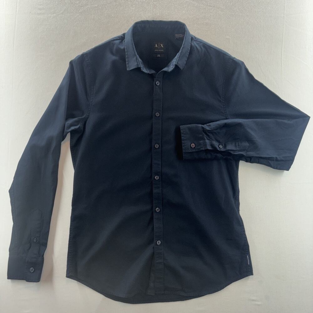 Armani Exchange Slim Fit AX Logo Long Sleeve Button Down Shirt Men M Authentic